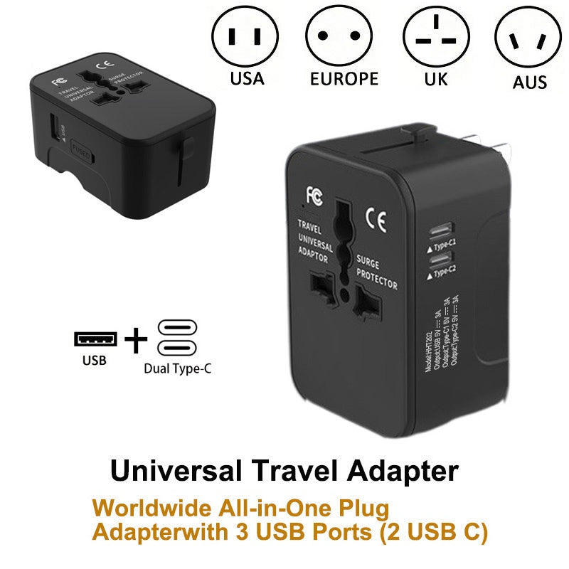 Universal Travel Adapter - All-in-One Worldwide Plug with USB-C & 3 USB Ports