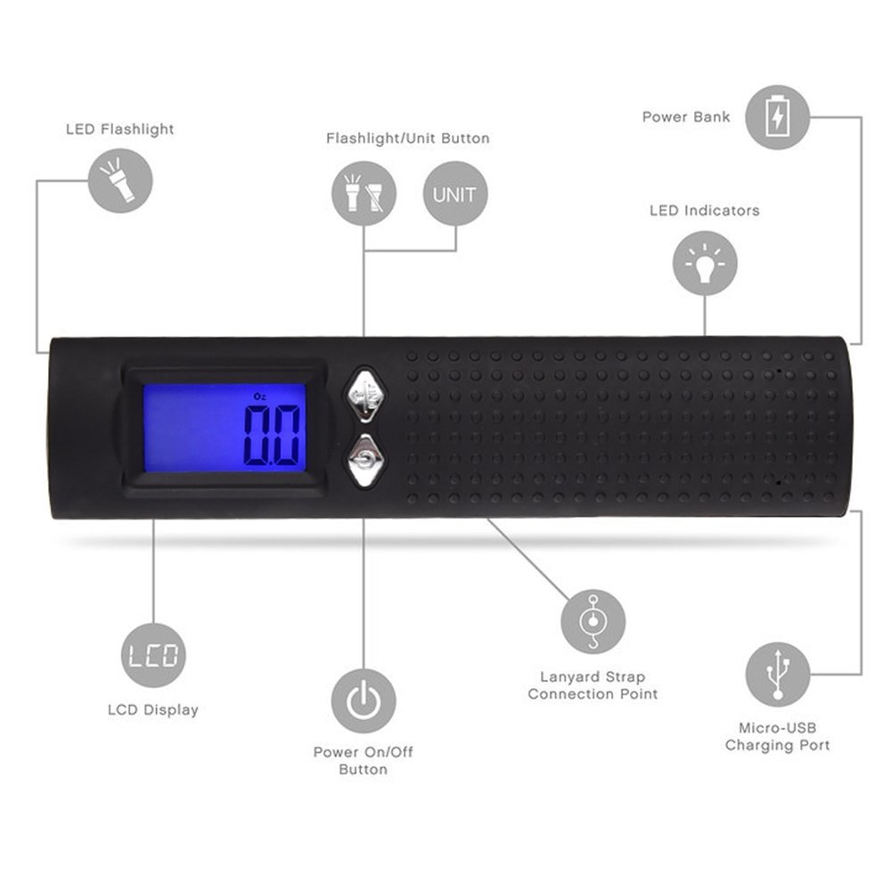 3-in-1 Luggage Scale with Power Bank & LED Flashlight - 110 lbs Capacity