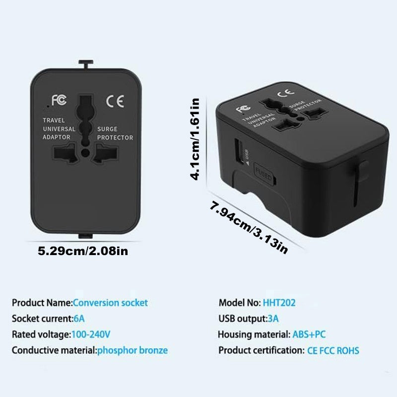 Universal Travel Adapter - All-in-One Worldwide Plug with USB-C & 3 USB Ports
