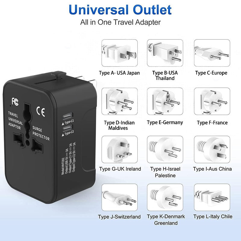 Universal Travel Adapter - All-in-One Worldwide Plug with USB-C & 3 USB Ports