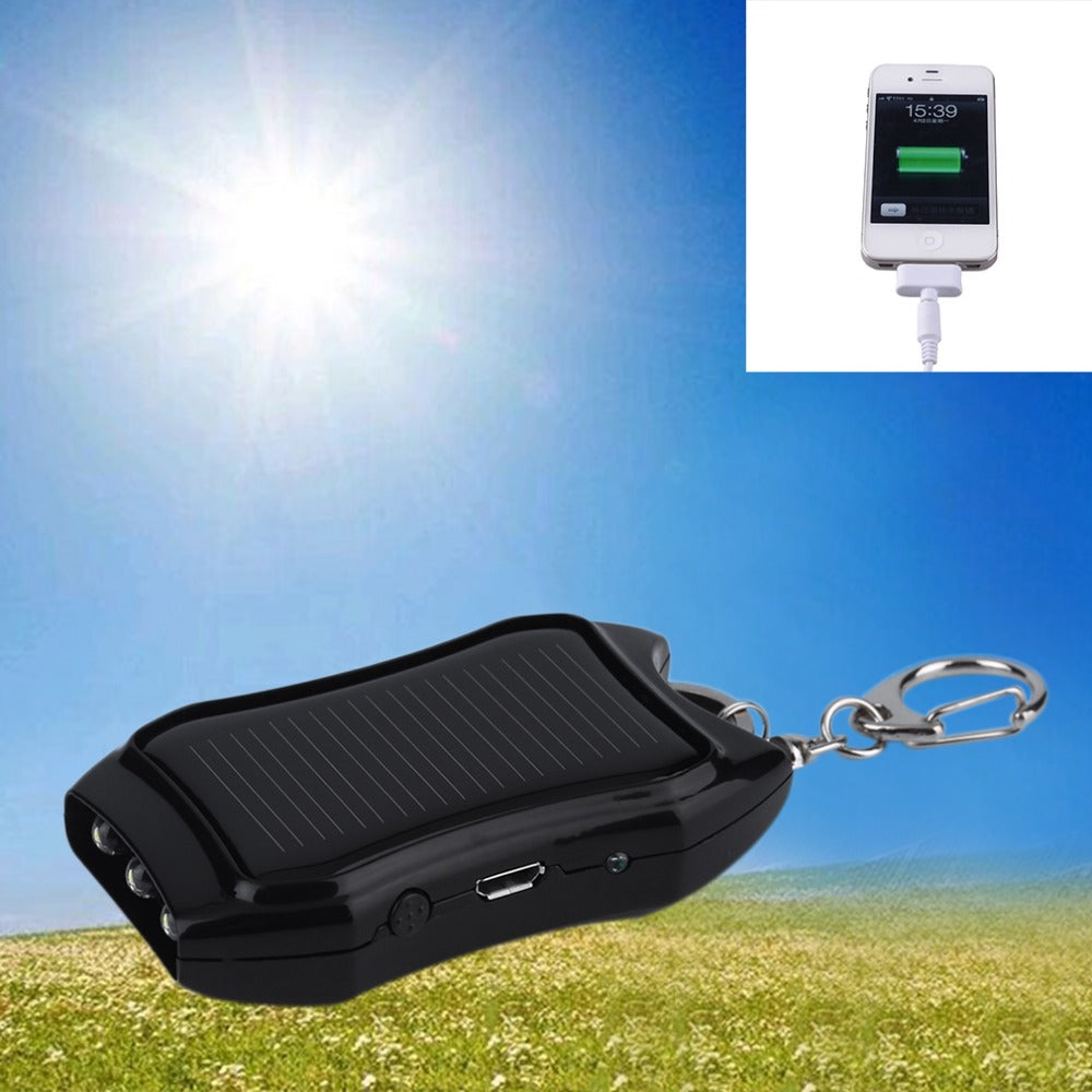 Solar Power Bank Keychain with LED Flashlight